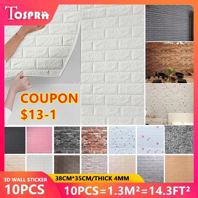 10 Pcs/set Diy 3d Wall Stickers Imitation Brick Bedroom Decoration
