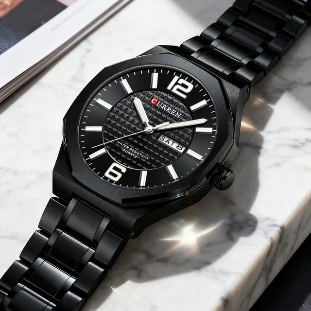 CURREN Men's Business Watch Quartz Day-Date Dial with Stainless Steel Band Slim Wristwatch for Men Luminous Hands