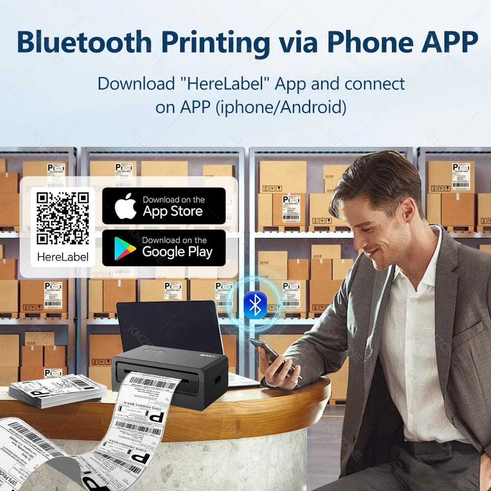 4x6 inch Shipping Printer 110mm Thermal Label Express Barcode Sticker Printing Free APP Bluetooth Compatible with iOS Android