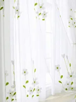 1PC Small Fresh White Magnolia Embroidered Window Screen Curtain 2
