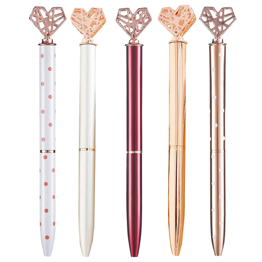 

5 Pcs Heart Shaped Ballpoint Pen Signing Gifts Ballpoint Pens Signature Black Writing Stationery Desk Metal