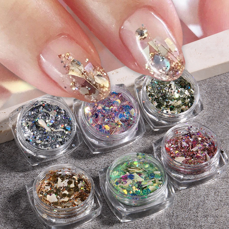 Nail Art Sequins Holographic Glitter Shell Sequins Nail Glitters Splarkly  Laser Pieces Iridescent Glitter Nail Sequins Chunky Glitter Flakes  Irregular Craft 