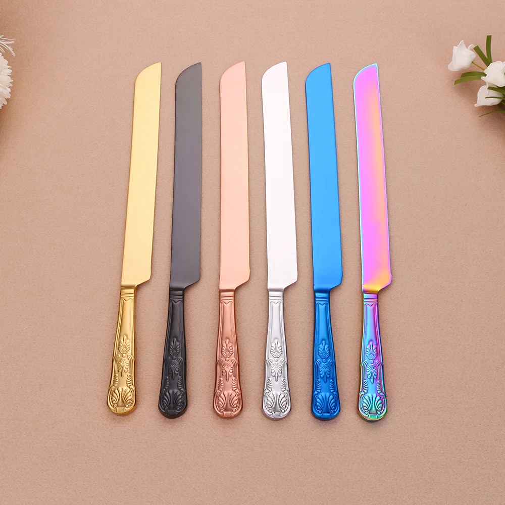 Description Picture 4 of itemGold Long Handle Stainless Steel Cake Knife Western Luxury Cake Shovel Royal Pizza Dessert Cake Tool Set Silver Kitchen Utensils