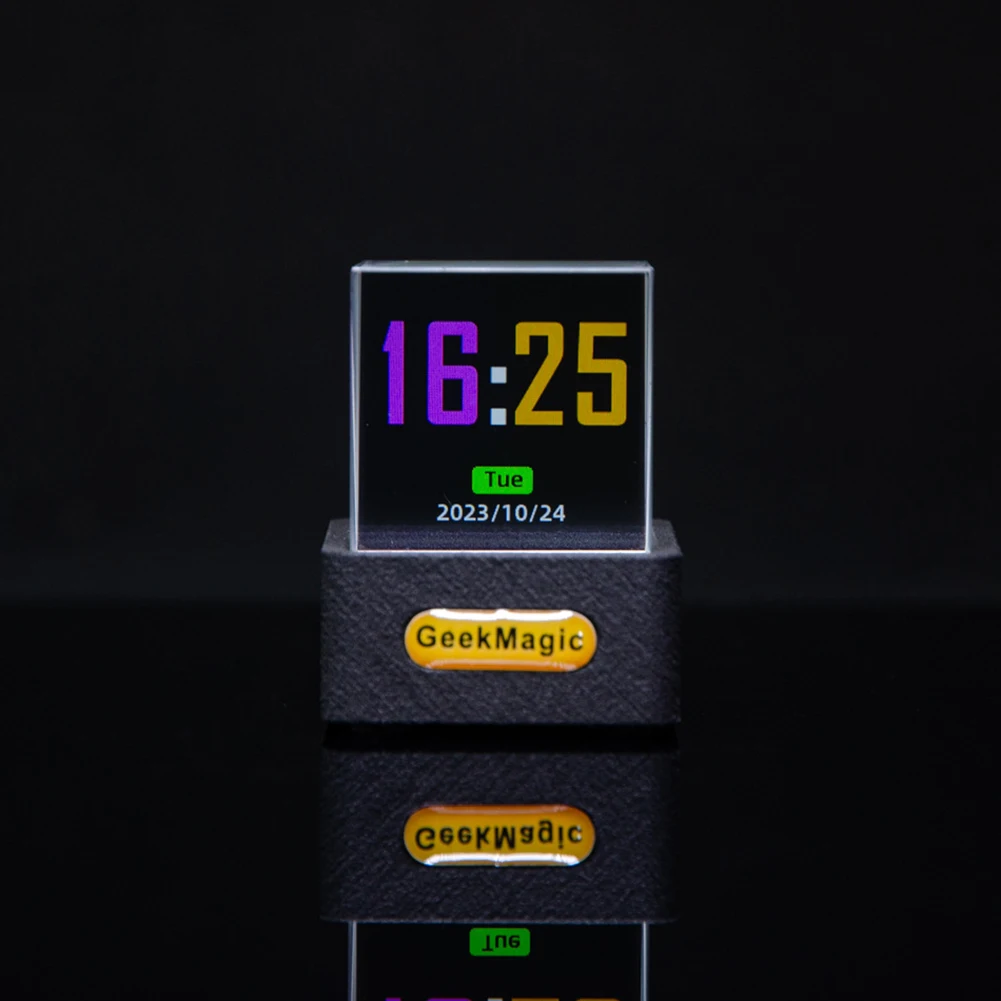 Small Crystal Cube Photo Display Holographic Desktop Decor Mini Smart Weather Station Digital WiFi Clock with GIF Animations