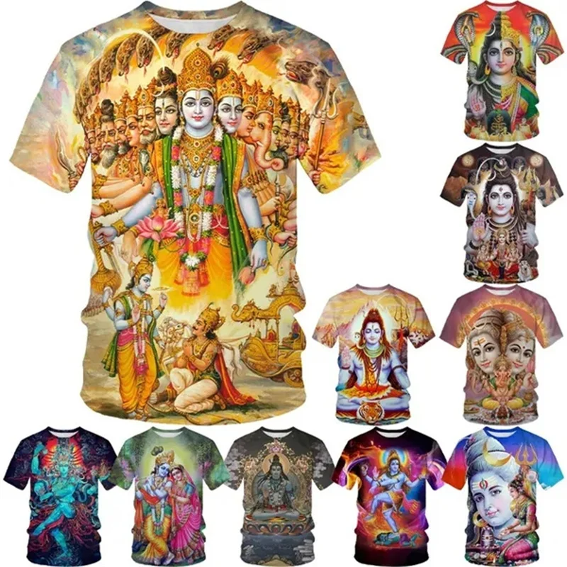 T-shirt Unisexe à Manches Courtes Impression 3D Lord Shiva - Style Harajuku, 88% Polyester 12% Spandex, Taille Régulière