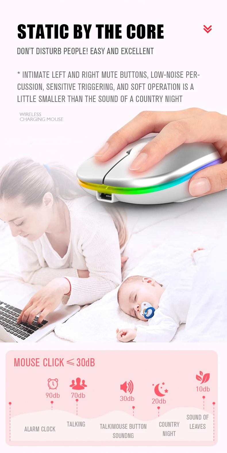 silent wireless mouse GTWIN  RGB Bluetooth Mouse Rechargeable Wireless Mouse for Laptop iPad Macbook Computer Silent Mause LED Backlit Ergonomic Mice wireless laptop mouse