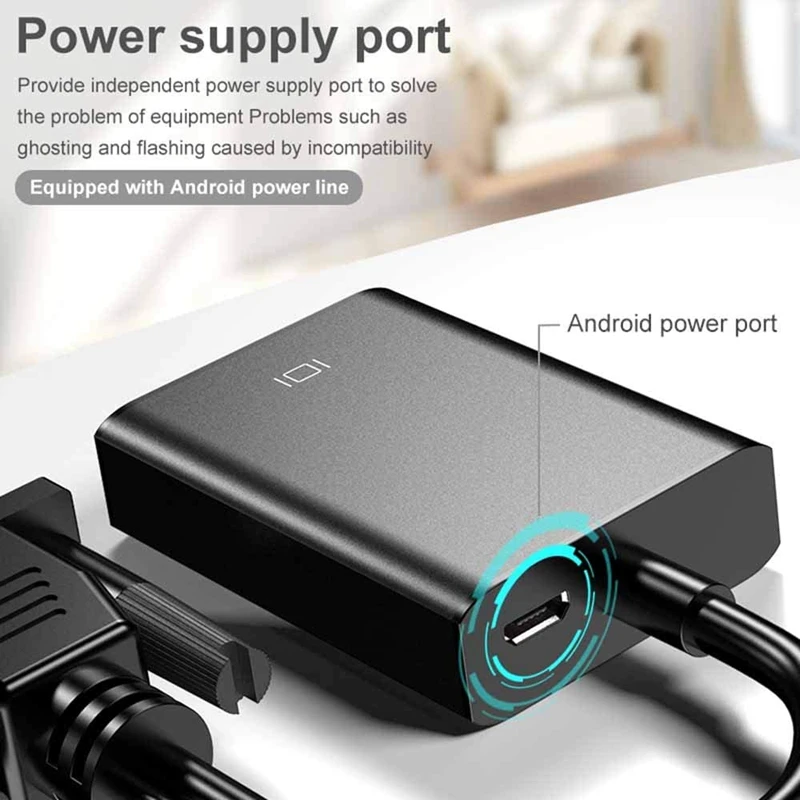 VGA To HDMI Adapter, 1080P VGA Male Input To HDMI Female Output Converter With Audio And Power Supply Port