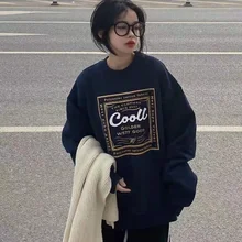 

Women Oversized Goth Sweatshirts Hoodie Harajuku Letter Print Sweatshirt Winter Fleece Warm Korea Casual Pullover Female hoodies