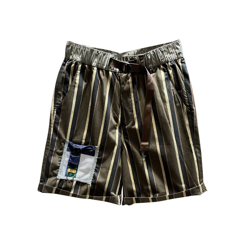 

2024 New Japanese-Style Retro High Street Striped Design Sports Casual Shorts Men's Summer Loose Straight Shorts