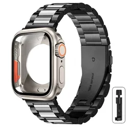 Premium Stainless Steel Watch Strap with Ultra Protective Case - 40mm - Series 6 5 4 SE (Black Silver - Ti - Tool)