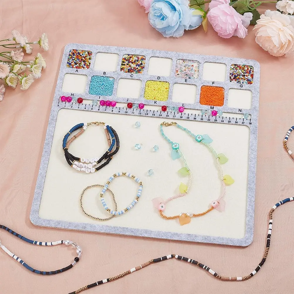 Craft Supplies Jewelry Making Supplies Square Felt Bead Design Boards Medium Felt Beading Mat with Centimeter Alphabetic Scale Beads Tray Bead Pads for Art Crafts