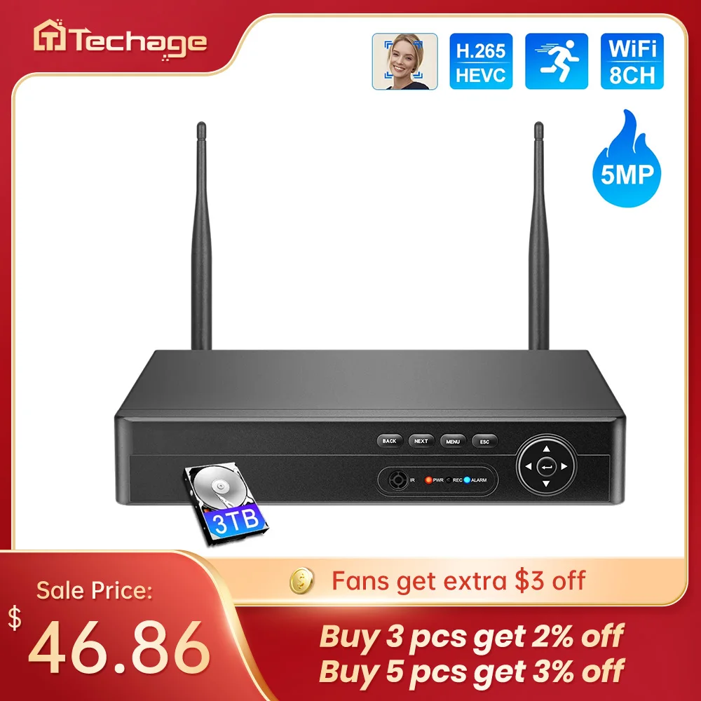 Techage 8CH 5MP 4MP Wireless Recorder NVR Wifi CCTV IP