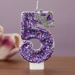 Elegant Purple Crown Numbered Birthday and Anniversary Cake Topper Candles for Princess Celebrations (Purple 5)