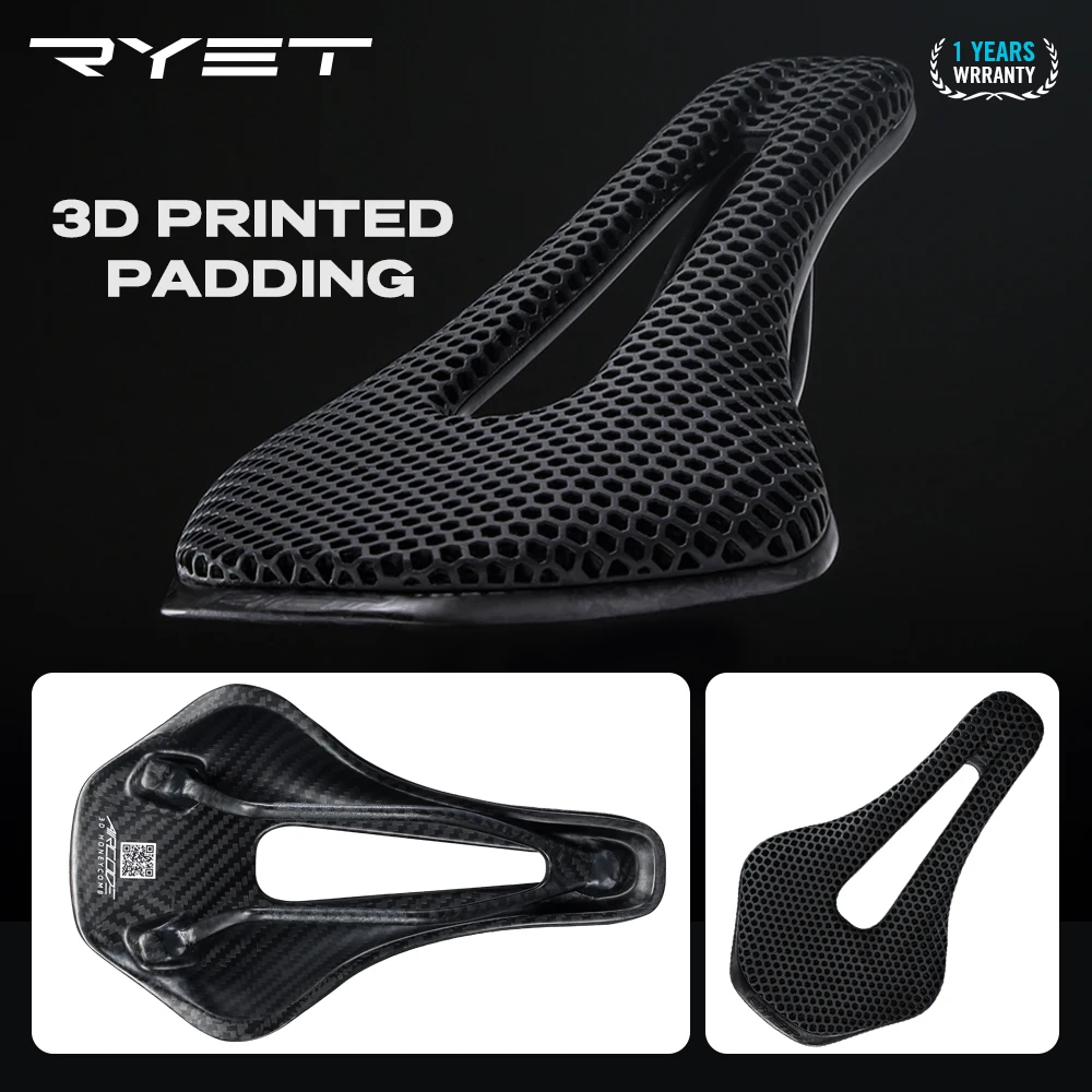 RYET 3D Printed Bike Saddle Ultralight Carbon Fiber Hollow Comfortable Breathable MTB Gravel Road Bicycle Cycling Seating Parts