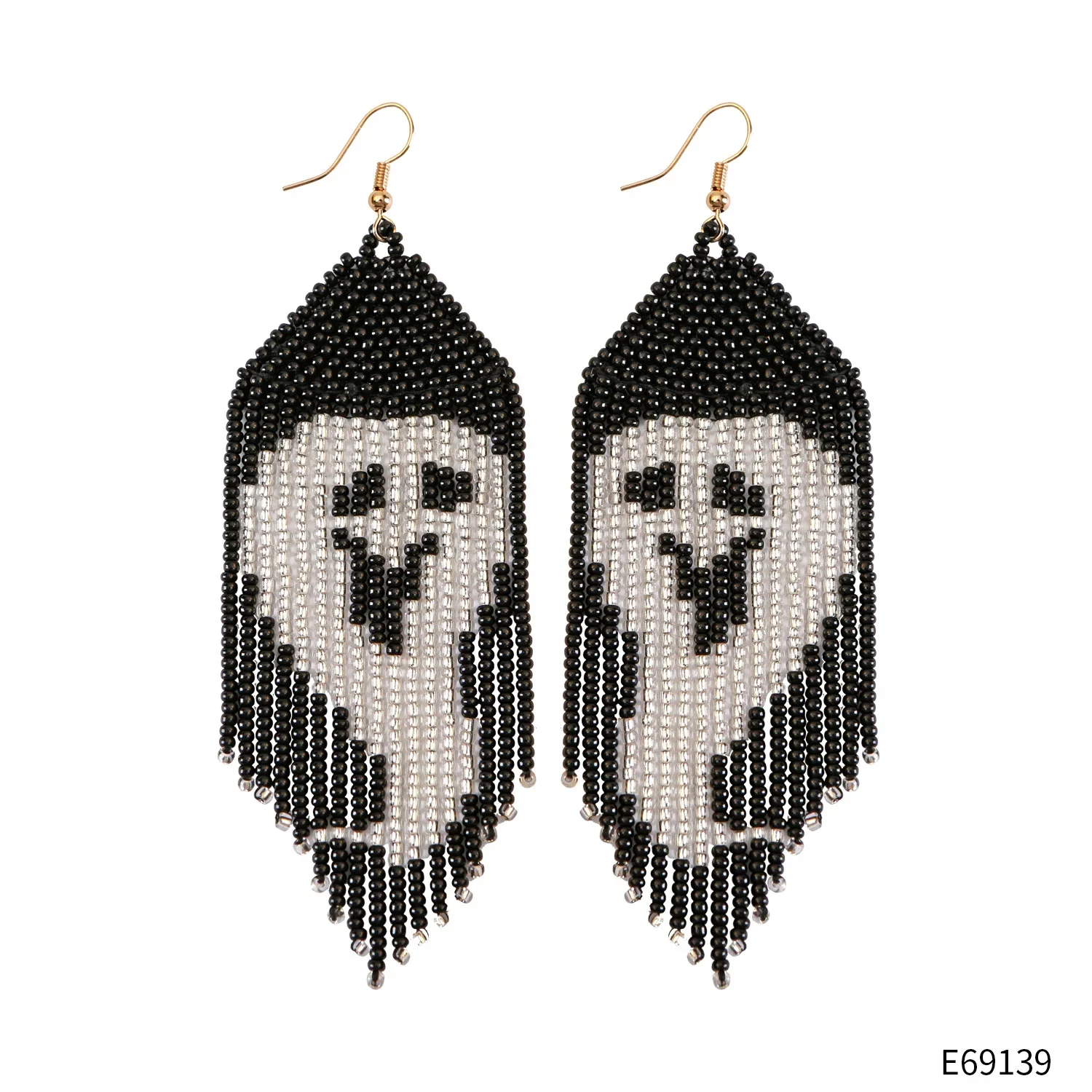 

Rice bead earrings Play tricks All Saints' Day Ghost Design Originality Tide Hand knitting Bohemia Alloy Tassel Beaded earrings