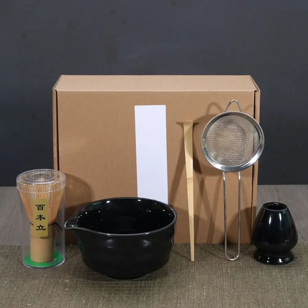 5pcs Traditional Bamboo Ceramic Japanese Matcha Tea Set with Spout Reusable Matcha Whisk Set Food Grade Safe Match Bowl Stirring