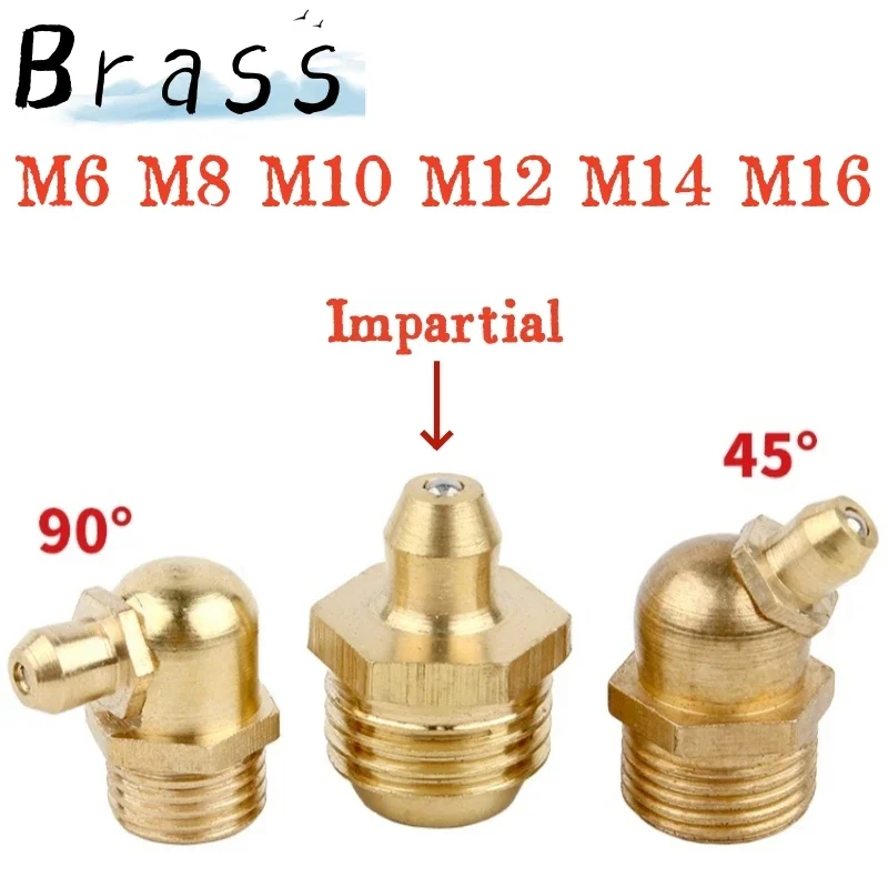 

3-10pcs M6 M8 M10 M12 M14 M16 Brass Nozzle Joint Copper Oil Nozzle 45 Degrees 90 Degrees Median Straightness Bent Oil Gun Head
