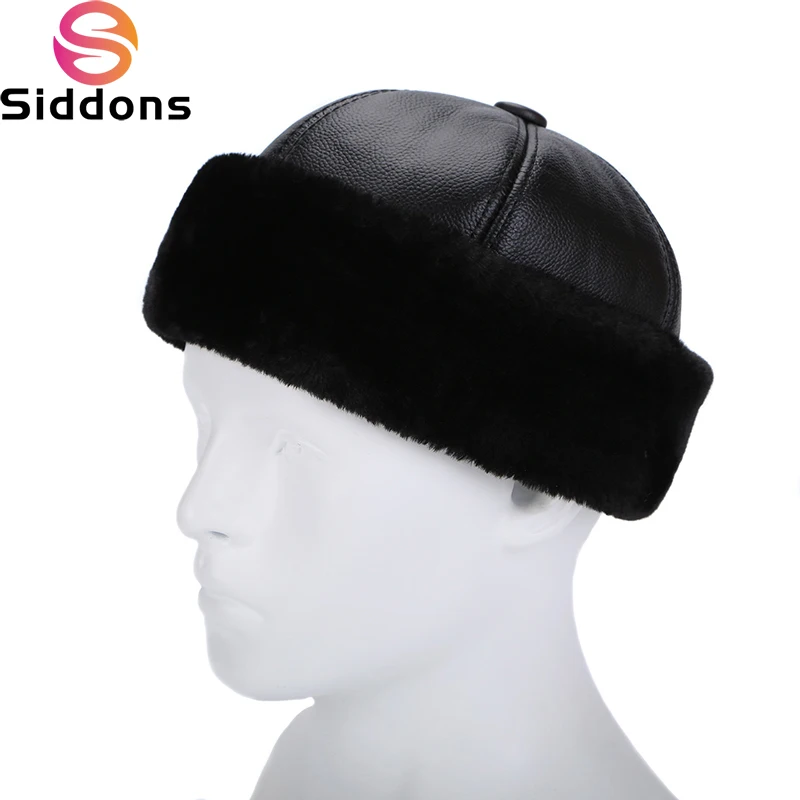 Retro Cowhide Bomber Hat Winter Keep Warm Caps Men Women Real Leather Cap Thick Velvet Dad Hat Leather leather hat