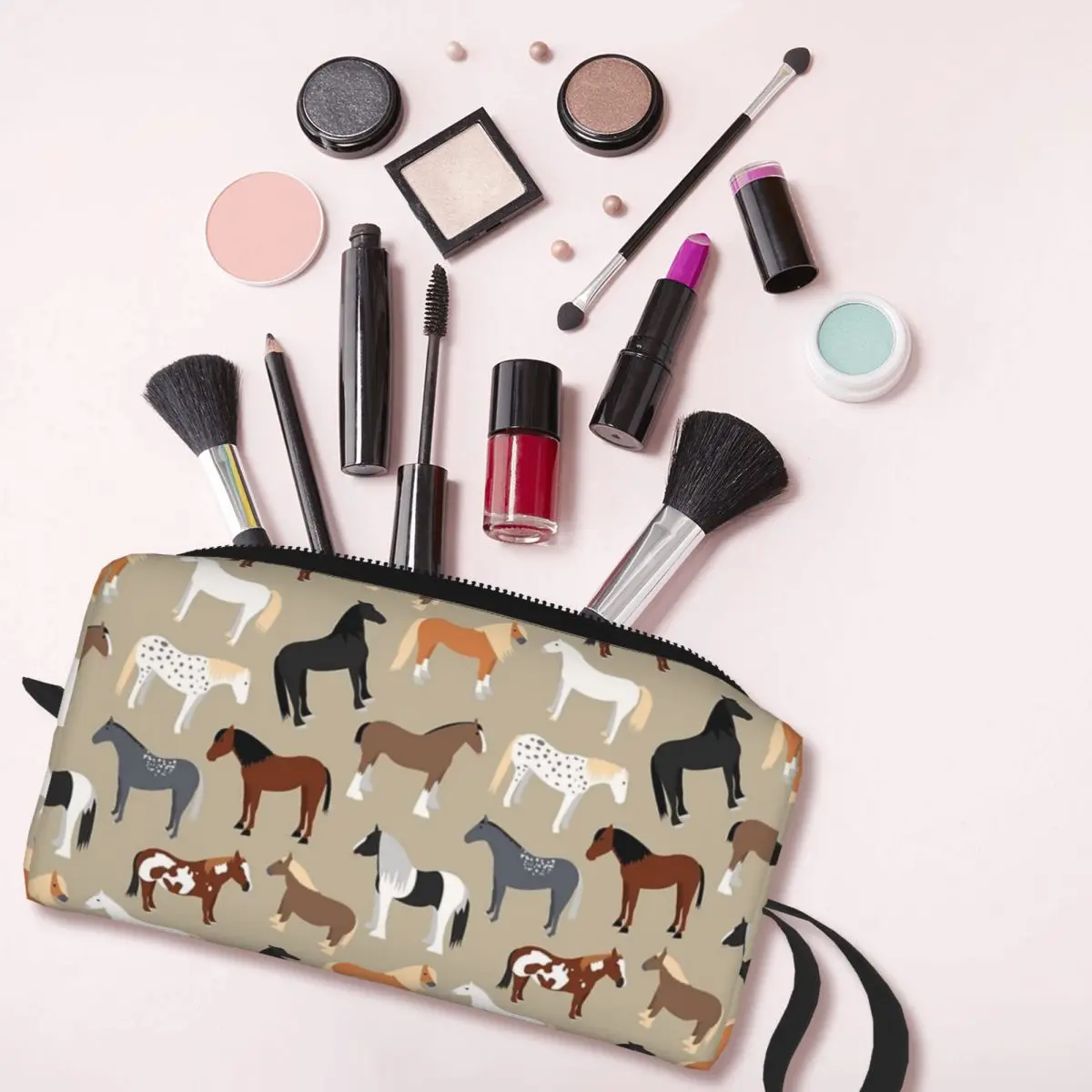 Horse Breeds Pattern Makeup Bag Cosmetic Organizer Storage Dopp Kit Toiletry Cosmetic Bag for Women Beauty Travel Pencil Case 4