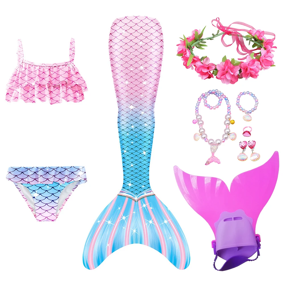 Mermaid Tail Swimsuit with Monofin Girls Boys Swimwear Bikini Set 
