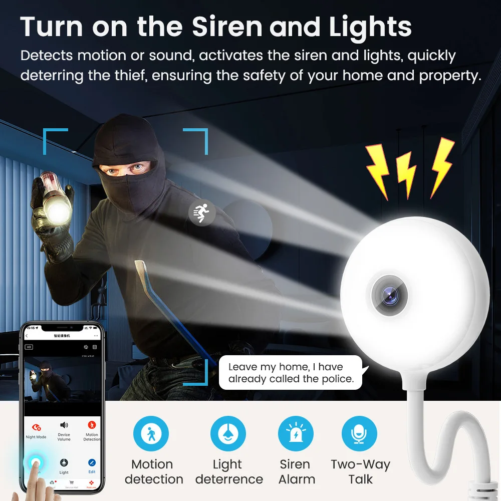 5MP Tuya Smart USB Light Bulb Mini Wifi Camera Indoor 2K Security Camera For Baby Monitor Auto Tracking Wireless IP Surveillance 5