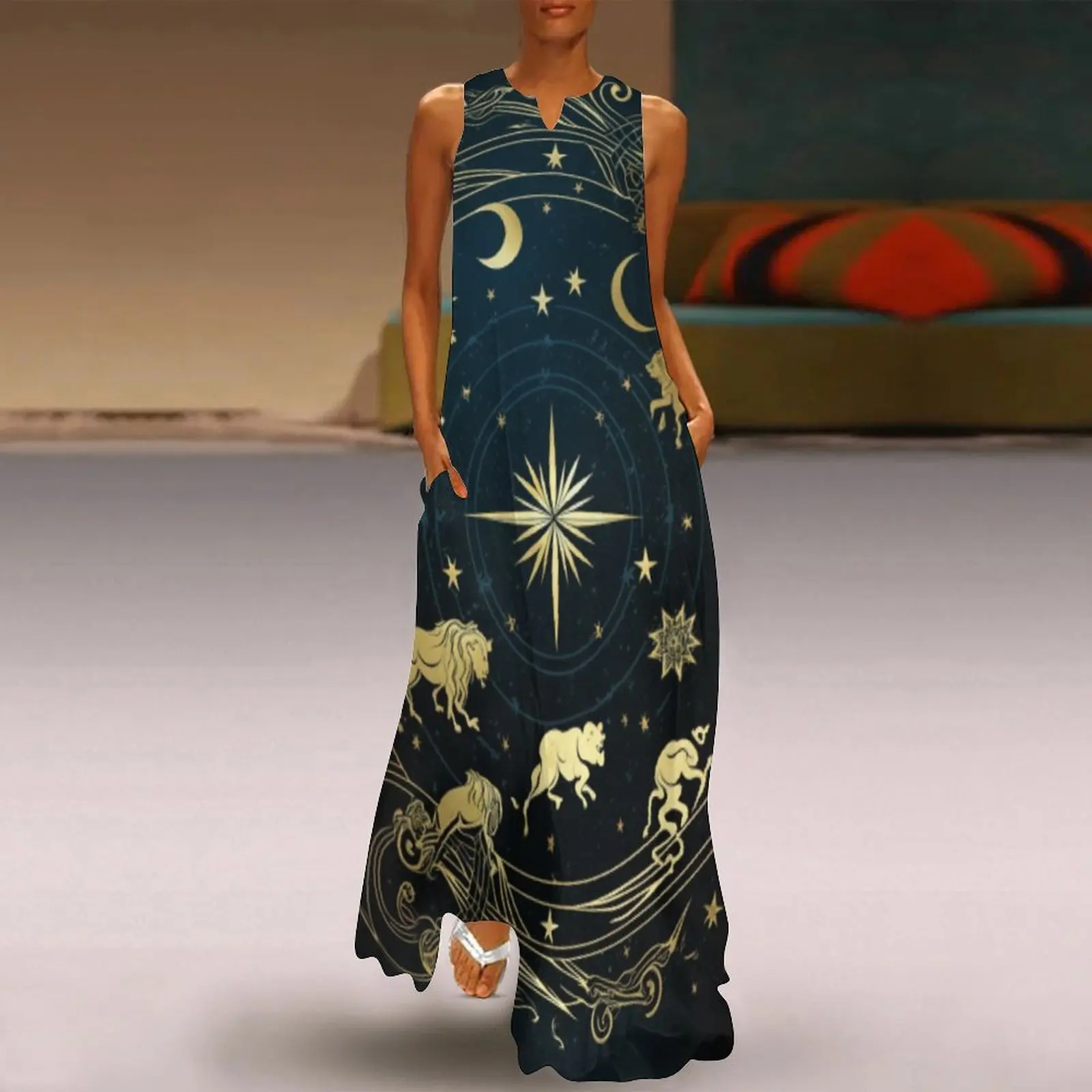 

Fashion Women's Long Dress Summer Stars ZodiacPrint DressesHolidayElegant Casual Women's Dresses