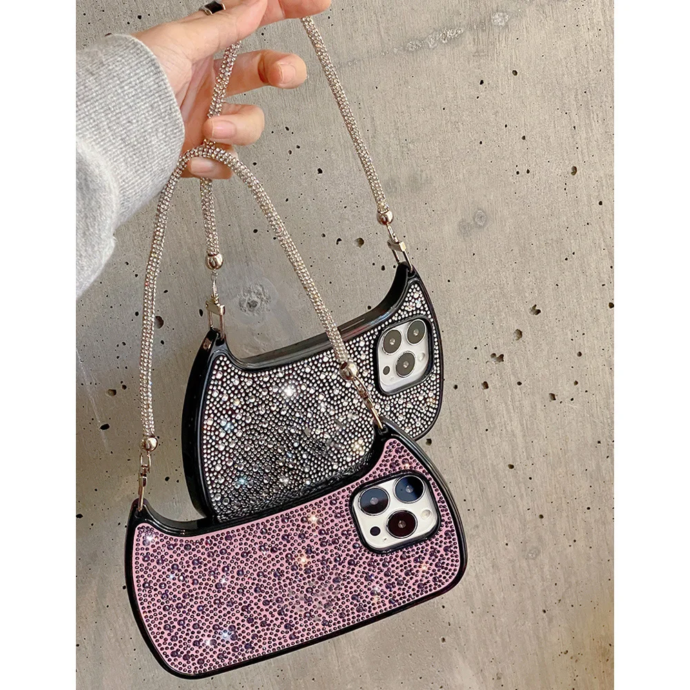 Handbag Case for iPhone 14 13 12 Pro Max Glitter Rhinestone Soft TPU Bumper
