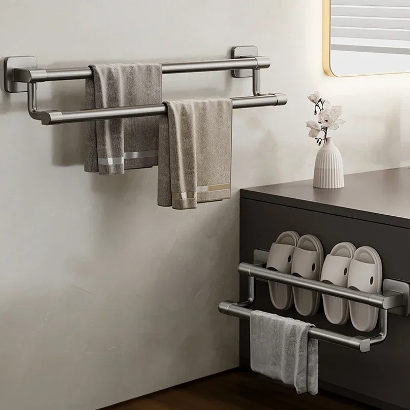 Towel Holder Wall Mounted No Drilling Towel Bar Space Aluminum Bathroom Organizers Bathroom Shelves Shower Storage Rack towel rack,towel holder,bathroom facilities