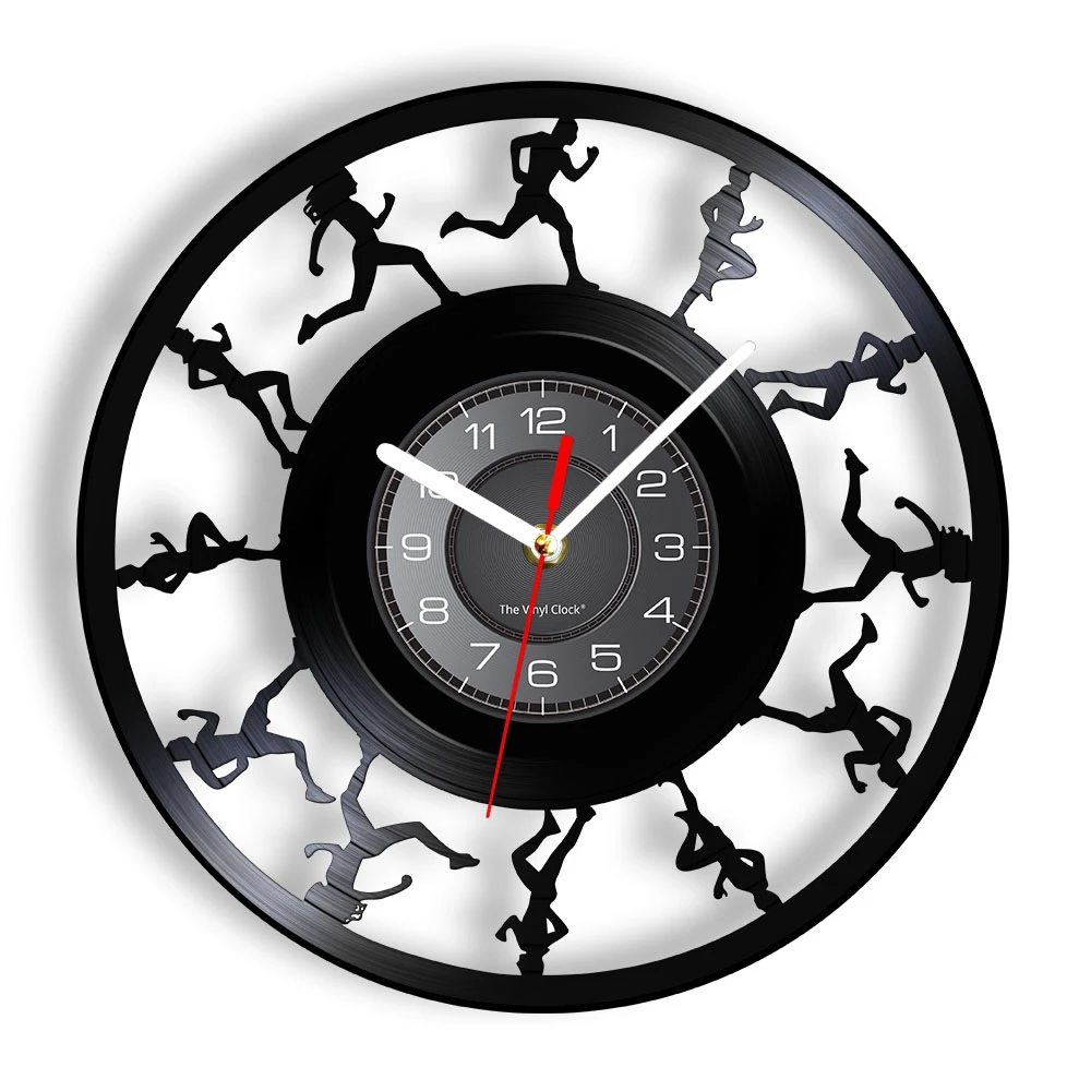 Joggers Runners Wall Art Wall Clock Running Track And Field Sports Vinyl Record Wall Clock Cross