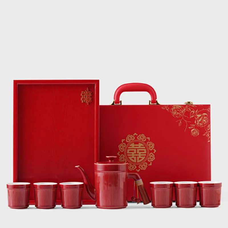 Chinese Style Traditional Porcelain Tea Set, Teaware for Bride and Groom, Souvenir Gifts, Wedding Celebration
