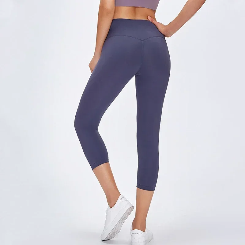 

LuluLogo Women Yoga Leggings High Waist Fitness Sport Pants Jogging Gym Tights Breathable Calf-length 21"Trousers Sportswear