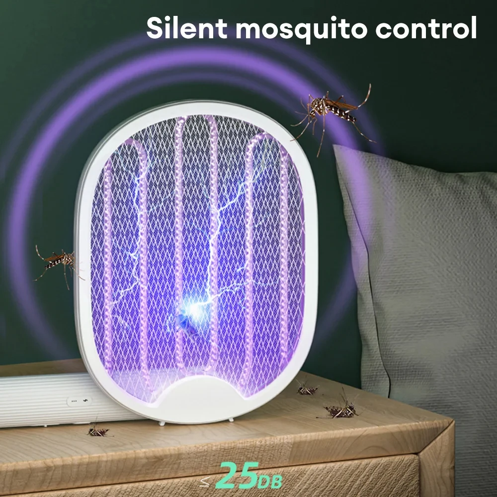 USB Rechargeable Electric Mosquito Killer Fly Swatter Portable UV Light Bug Zapper Mosquito Racket Insect Killer for Home Garden