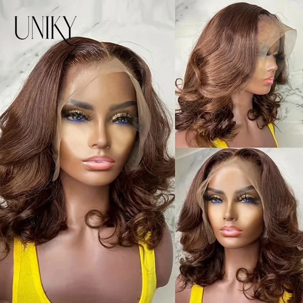 

Chocolate Brown 13x4 Lace Front Wig Body Wave 100% Human Hair Wigs for Women 4# Colored Brazilian Short Bob Hair Wigs 8-16 Inch
