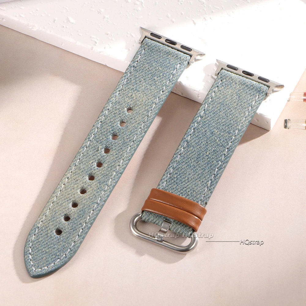 Luxury Leather & Denim Watch Strap - Premium Sailcloth Bracelet Design