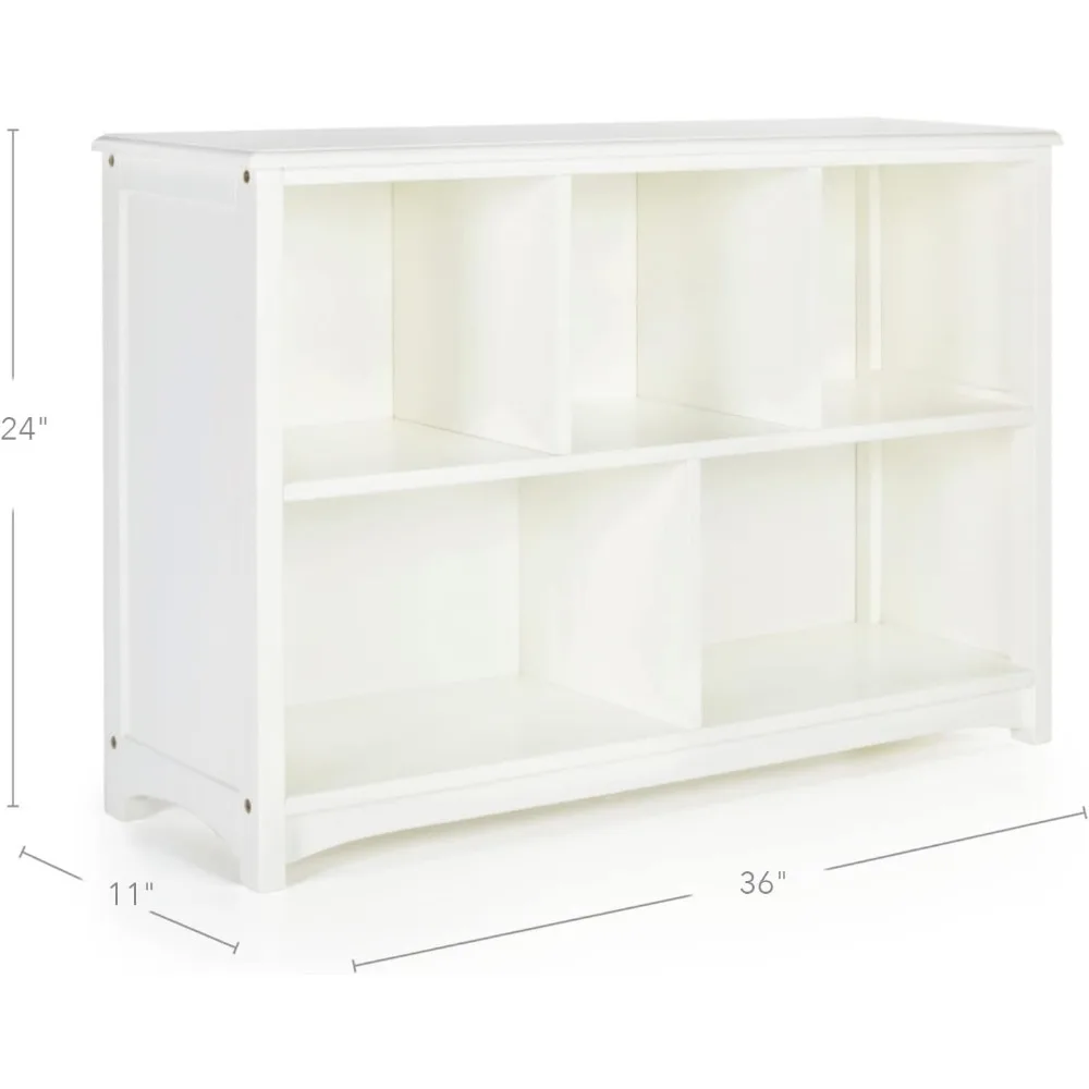 Classic Kids Bookshelf-Gray: Wooden 5-Compartment Storage Shelving Unit for Toys, Books, Paper, TV, and Bins-Children's