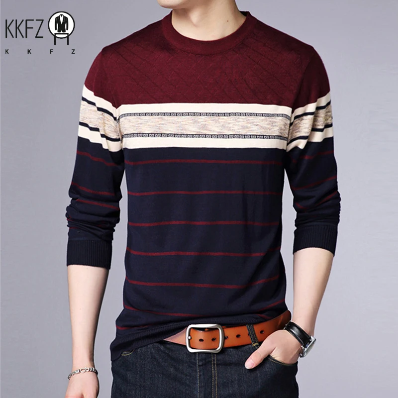 Men's New Fashionable Striped Knitted Shirt Long Sleeved Comfortable All Season Base Shirt Casual Top 4