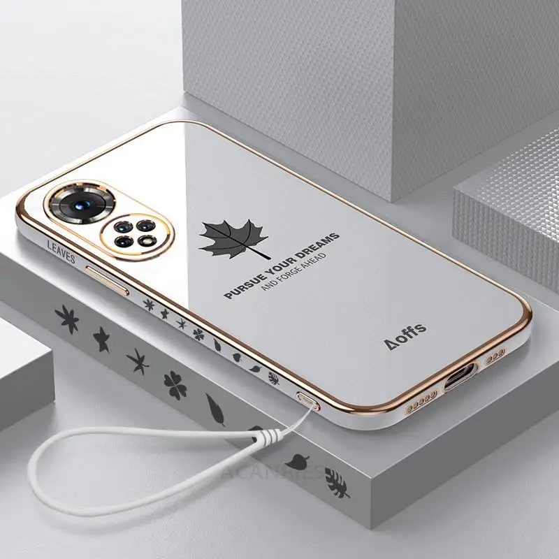 thumbnail image 1 of Funda de lujo con cordón de hoja de arce Honor50 para Huawei Honor 50 Nova 9 Se, funda de silicona chapada Honor50, 1 of 4