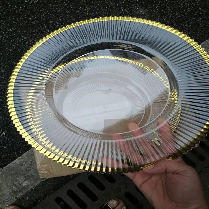 Clear Plastic Charger Trays With Gold Rimmed Stripe Acrylic Decorative Serving Trays 100