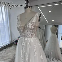 Mryarce Sexy Plunging Neck Sleeveless Embroidery Lace Beaded Wedding Dresses Tulle A Line Bridal Gowns 1