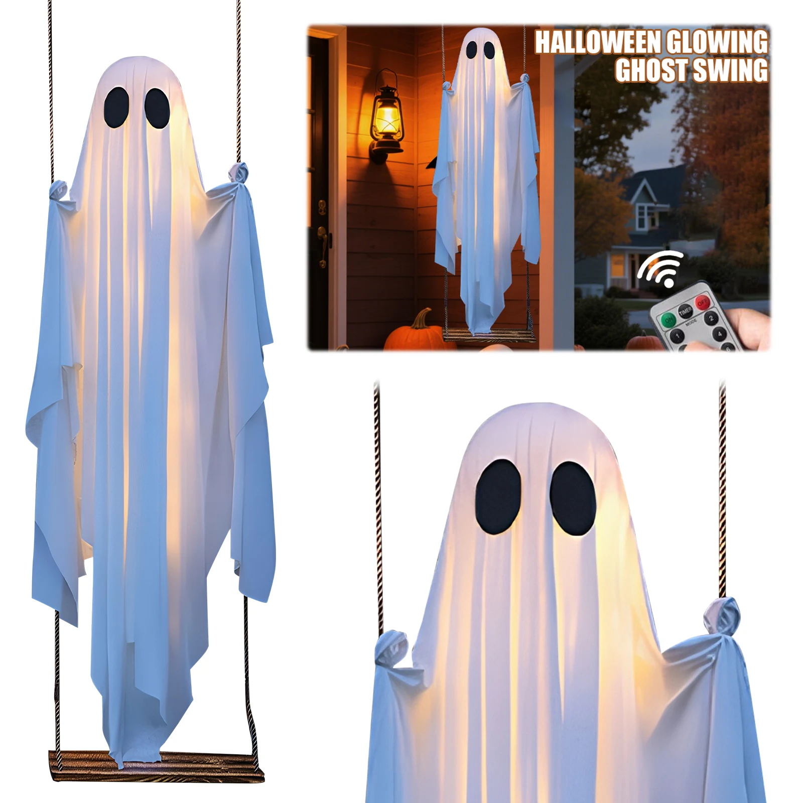 Halloween Hanging Outdoor Halloween Decorations with String Lights Ghosts Decorations Scary Ghost Decor for Porch/Yard/Trees