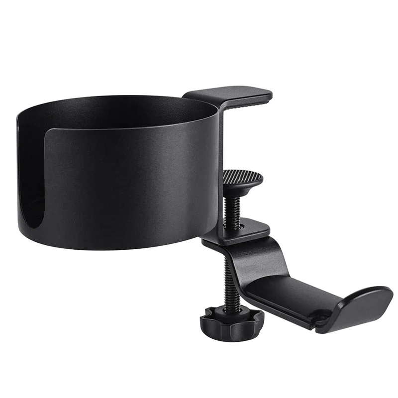 

Desk Cup Holder, 2 in 1 Desk Cup Holder with Headphone Hanger, Anti-Spill Cup Holder for Desk or Table Black