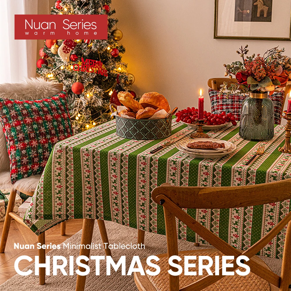 1PC Christmas Green Tree Printing Tablecloth Gingerbread Man Pattern