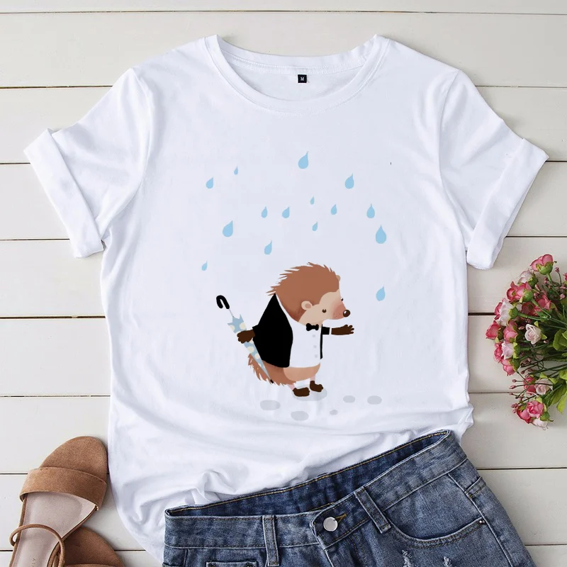 

Женский топ с рисунком ежика, модная футболка с коротким рукавом, футболка 90-х, модная Милая женская одежда, Базовая футболка с рисунком.