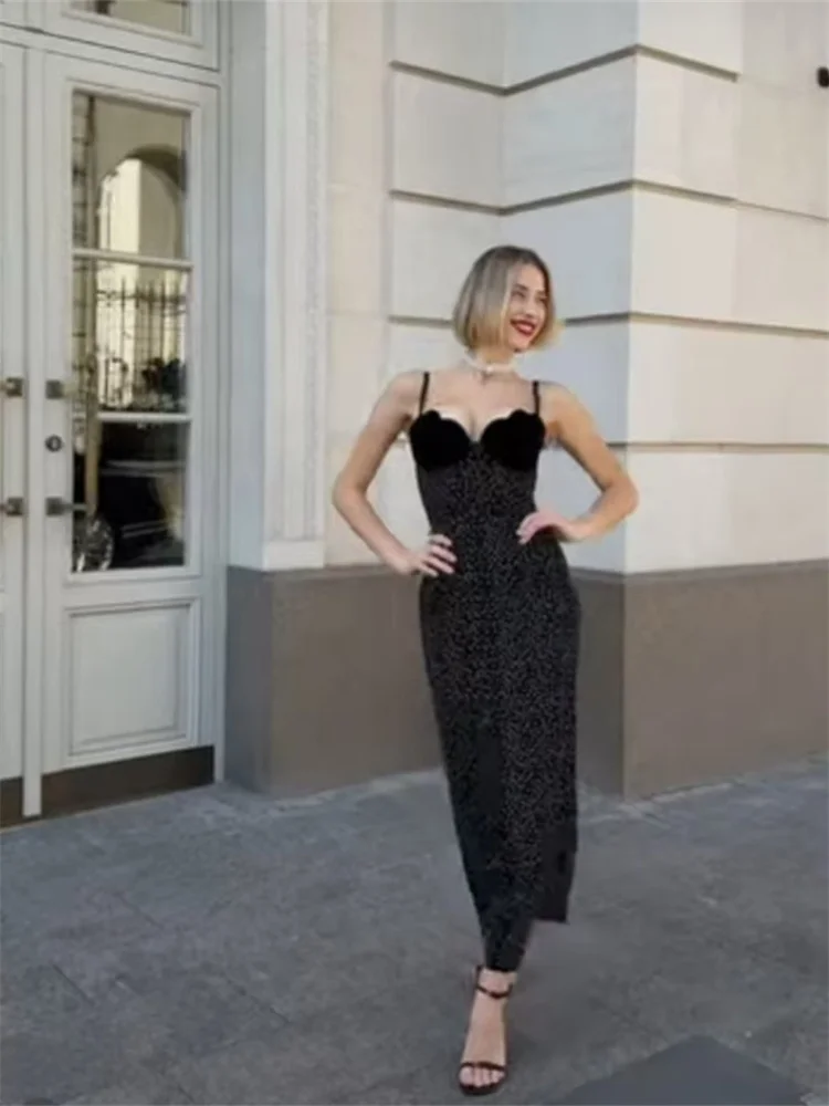 Wmstar Dresses for Women Wholesale Party Evening Patchwork Blocking Cinched Waist Polka Dot Printed Elegant Sexy Maxi Dress