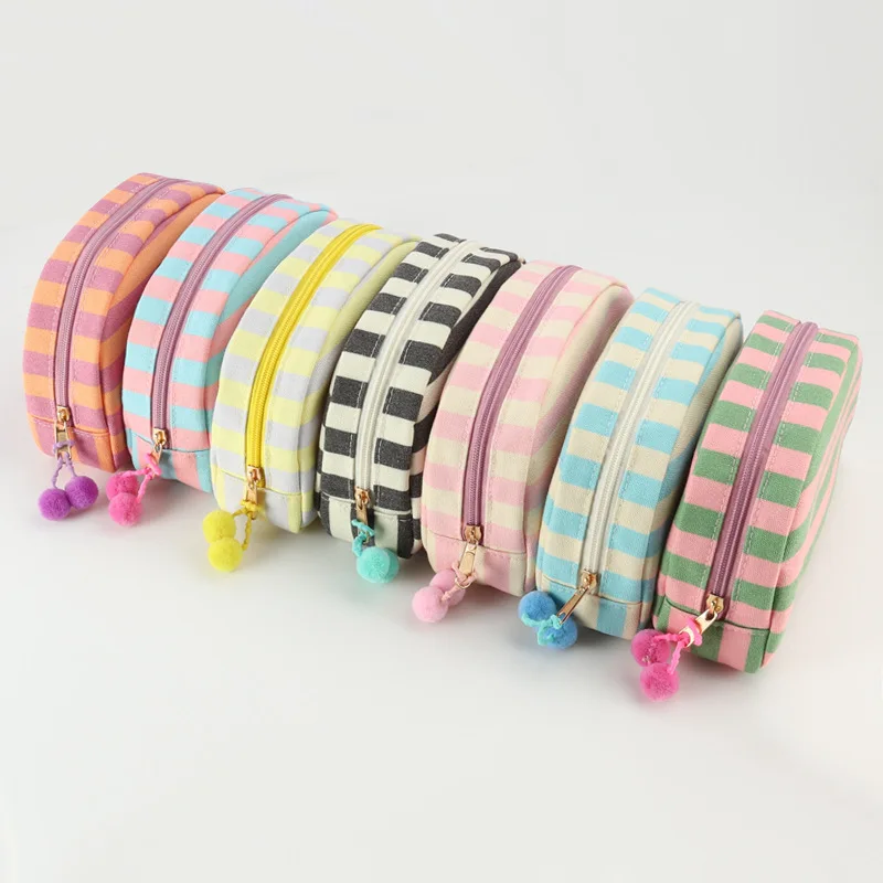 New Style Striped Shell Cosmetic Bag Dopamine Minimalist Canvas Portable Storage Bag for Travel Toiletry