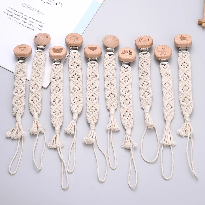Baby Wooden Dummy Pacifier Clip Hand Braided Cotton Cloth Baby Pacifier Chain Safety Soft Girl Boy Eco-friendly Holder Chain Pacifier Clip Pacifier Chain Pacifier Accessories Teether Clip