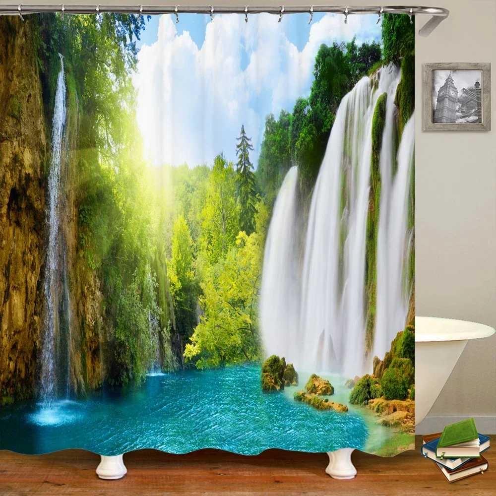 

Занавеска для ванной с изображением лесного пейзажа, 3d-занавеска для душа с принтом водопада, водонепроницаемое домашнее украшение из полиэстера
