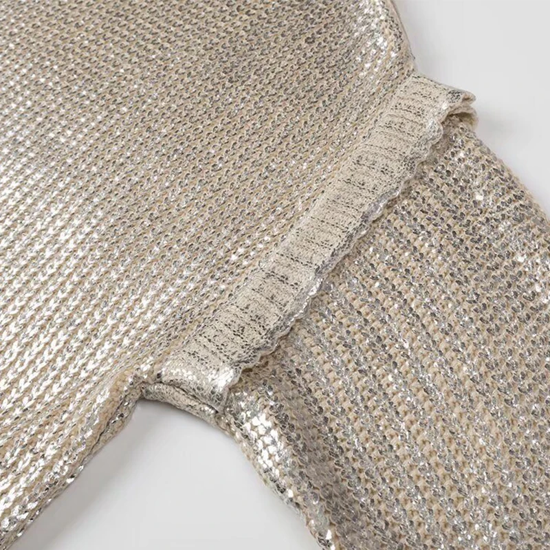 S85233275aae54c46a101848785833b65N Sequins Knitted Sweaters For Women Autumn Winter Pullover Long Sleeve Metallic Hoodie Shiny Elegant Female All-match Coats Mallzona