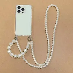 Elegant Pearl Crossbody Necklace Phone Case with Chain and Strap Attachment for iPhone 11 (Big chain)