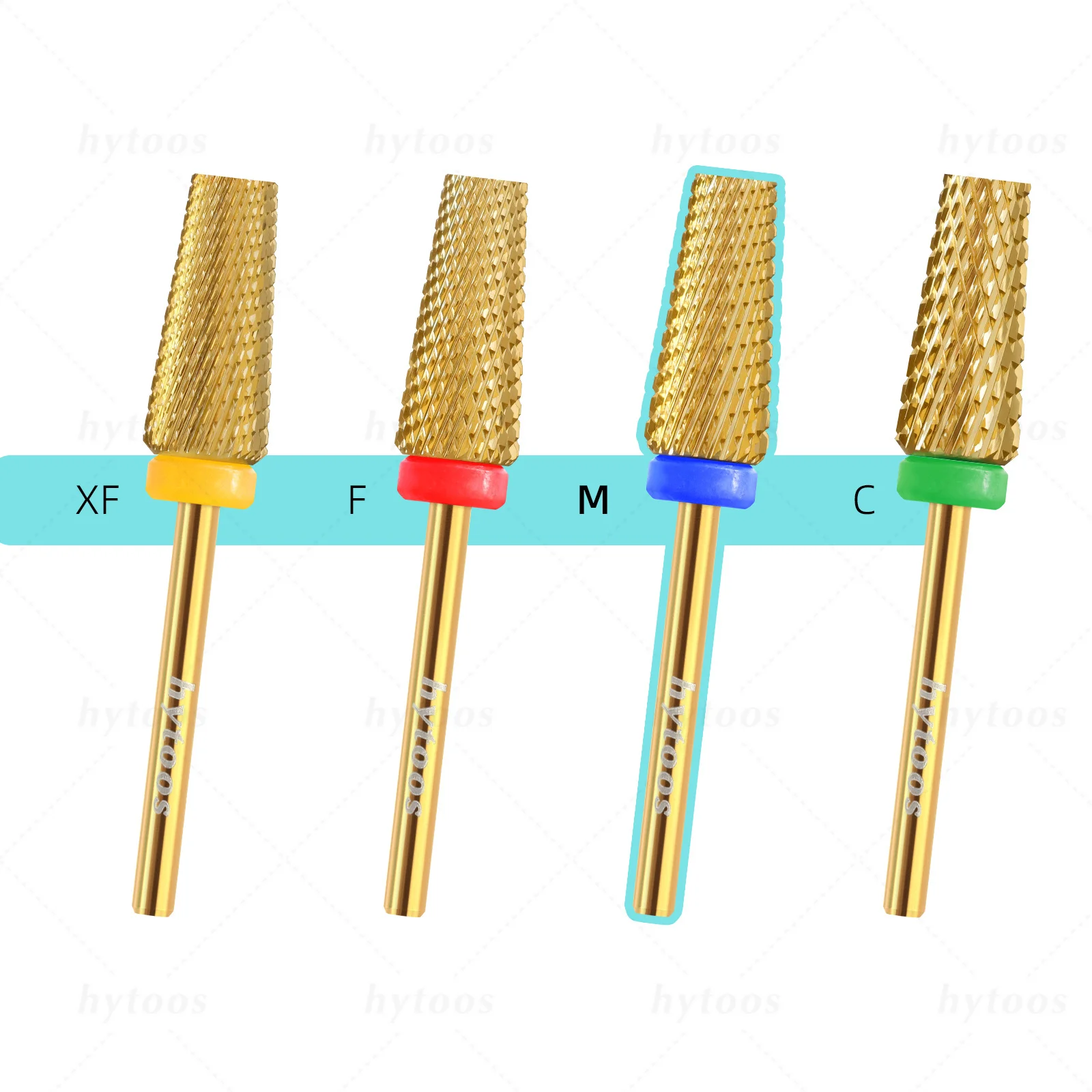HYTOOS 골드 테이퍼드 5 in 1 네일 드릴 비트 플랫 탑 카바이드 네일 비트 젤 제거 전동 드릴 파일 매니큐어 액세서리 도구